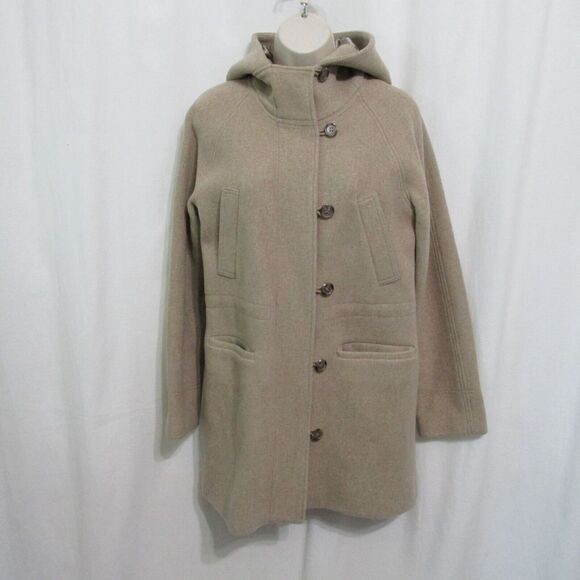 J Crew Womens 6 Hooded Coat Stadium Cloth by Nello Gori Wool Blend Beige Zip - Picture 4 of 10